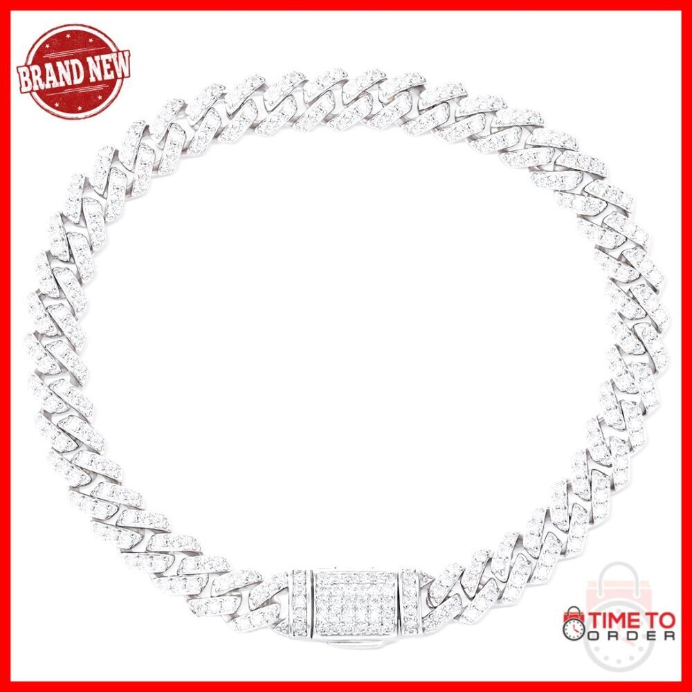 Moissanite Cuban Link Chain 8 Inch 6MM 18k Gold Plated Sterling Silver Necklace
